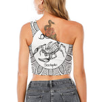 White And Black Scorpio Sign Print One Shoulder Crop Top