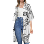 White And Black Scorpio Sign Print Open Front Beach Cover Up