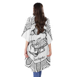 White And Black Scorpio Sign Print Open Front Beach Cover Up