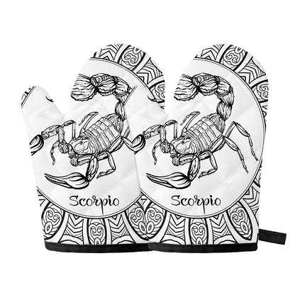White And Black Scorpio Sign Print Oven Mitts