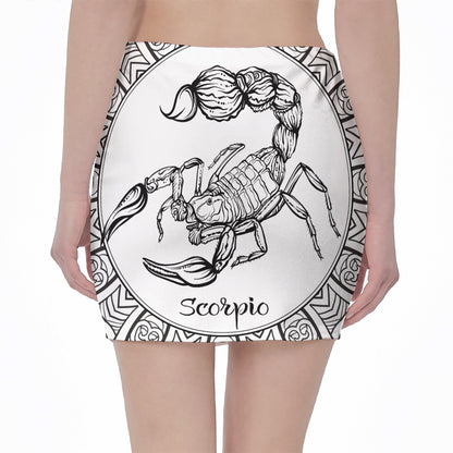 White And Black Scorpio Sign Print Pencil Mini Skirt