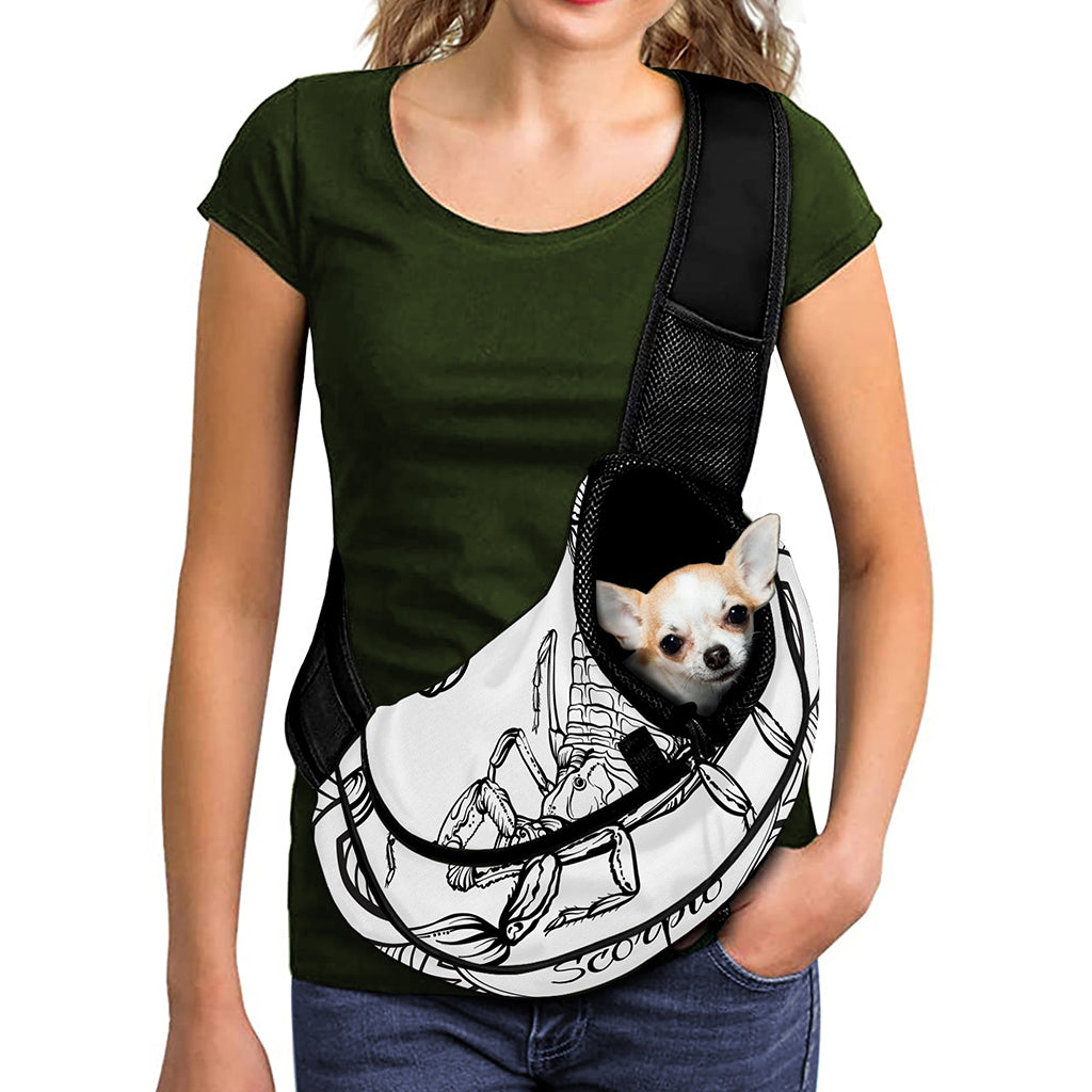 White And Black Scorpio Sign Print Pet Sling Carrier