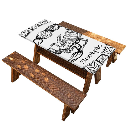 White And Black Scorpio Sign Print Picnic Table Cover