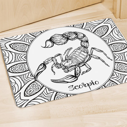White And Black Scorpio Sign Print Polyester Doormat