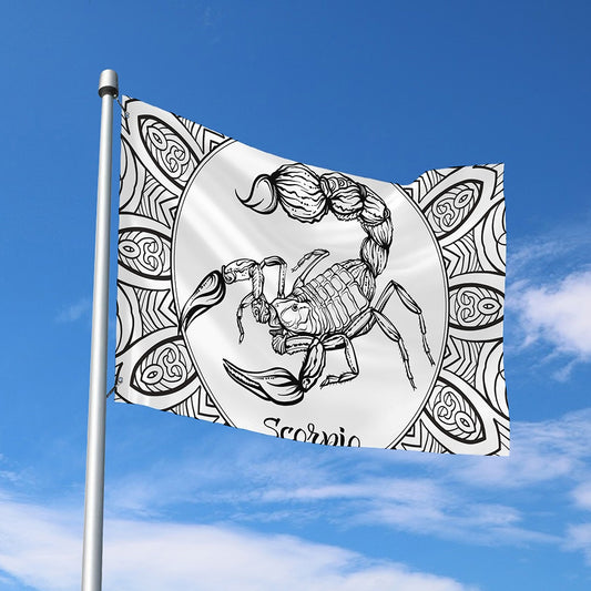 White And Black Scorpio Sign Print Polyester Flag