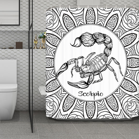 White And Black Scorpio Sign Print Polyester Shower Curtain