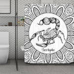 White And Black Scorpio Sign Print Polyester Shower Curtain