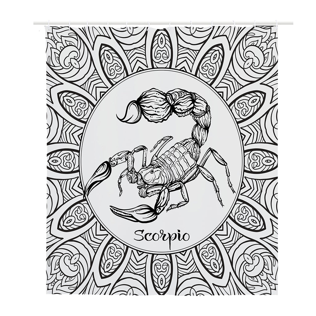 White And Black Scorpio Sign Print Polyester Shower Curtain