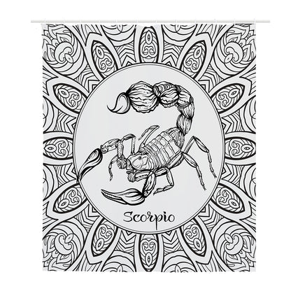White And Black Scorpio Sign Print Polyester Shower Curtain