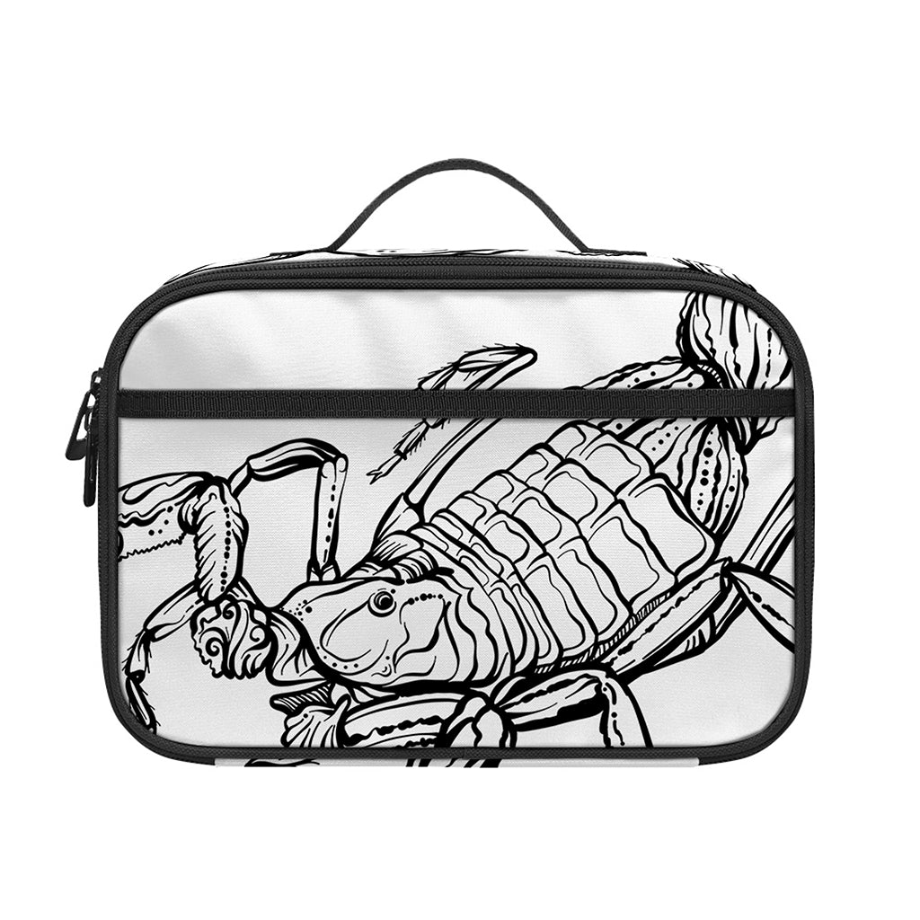White And Black Scorpio Sign Print Portable Lunch Bag