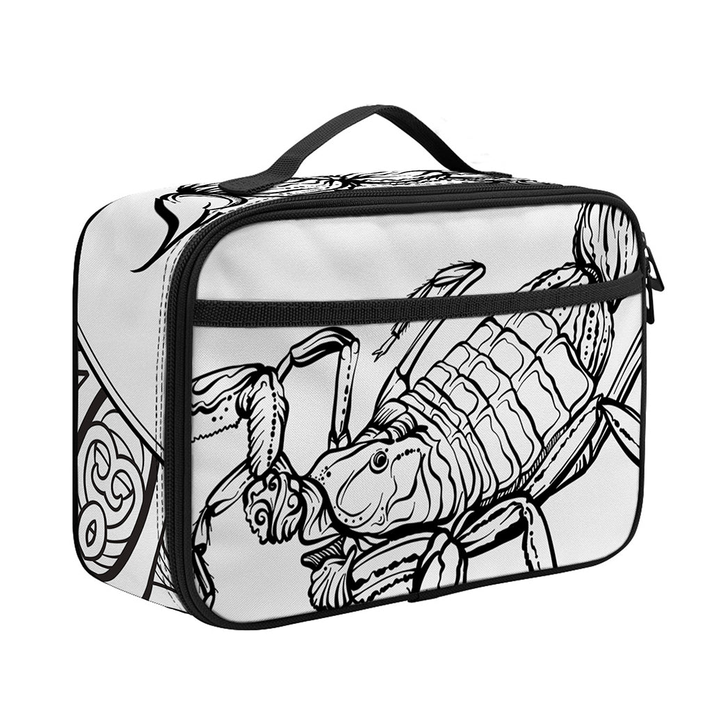 White And Black Scorpio Sign Print Portable Lunch Bag