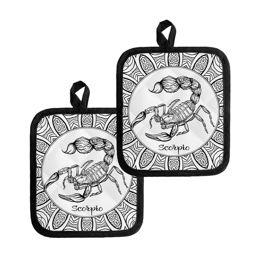 White And Black Scorpio Sign Print Pot Holders