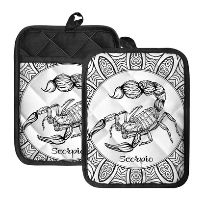 White And Black Scorpio Sign Print Pot Holders With Pocket