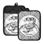White And Black Scorpio Sign Print Pot Holders With Pocket