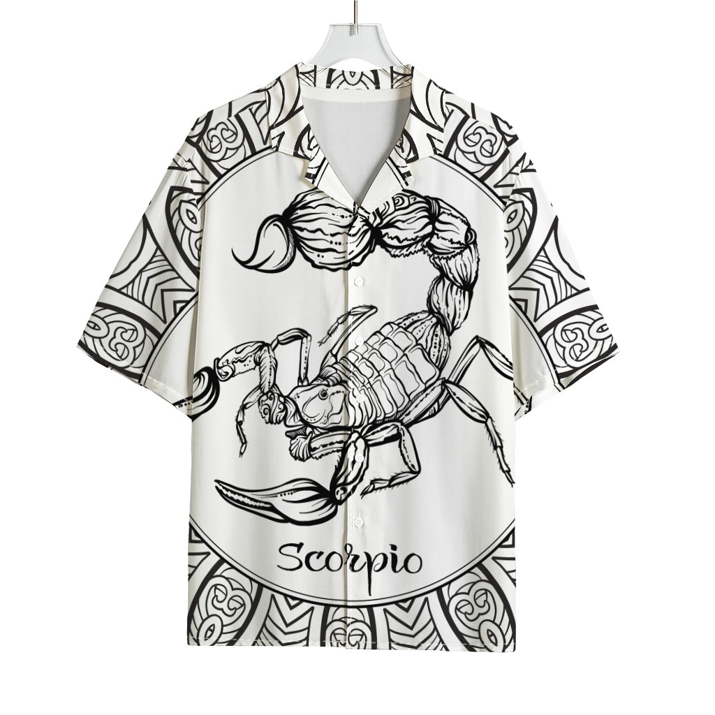 White And Black Scorpio Sign Print Rayon Hawaiian Shirt