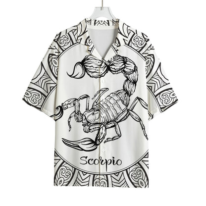 White And Black Scorpio Sign Print Rayon Hawaiian Shirt