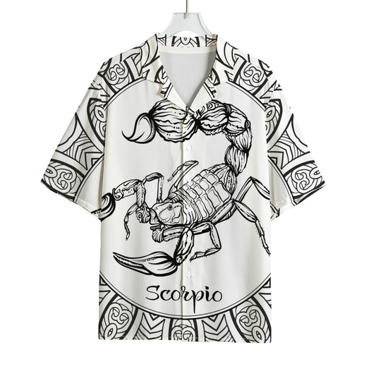 White And Black Scorpio Sign Print Rayon Hawaiian Shirt