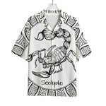 White And Black Scorpio Sign Print Rayon Hawaiian Shirt