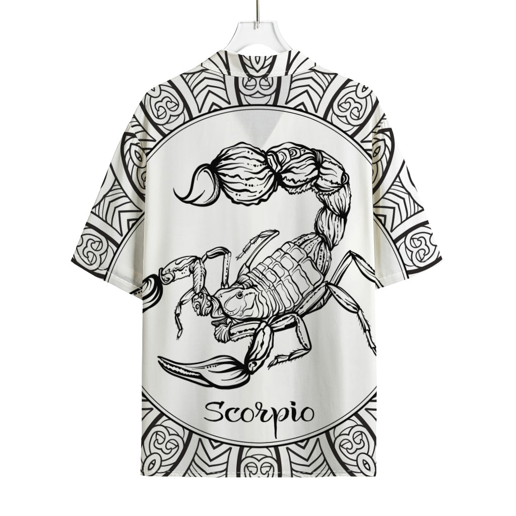 White And Black Scorpio Sign Print Rayon Hawaiian Shirt
