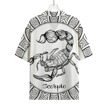 White And Black Scorpio Sign Print Rayon Hawaiian Shirt