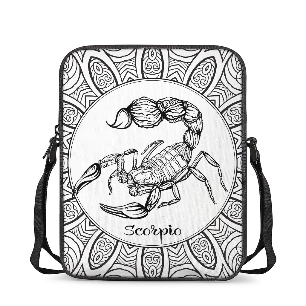 White And Black Scorpio Sign Print Rectangular Crossbody Bag