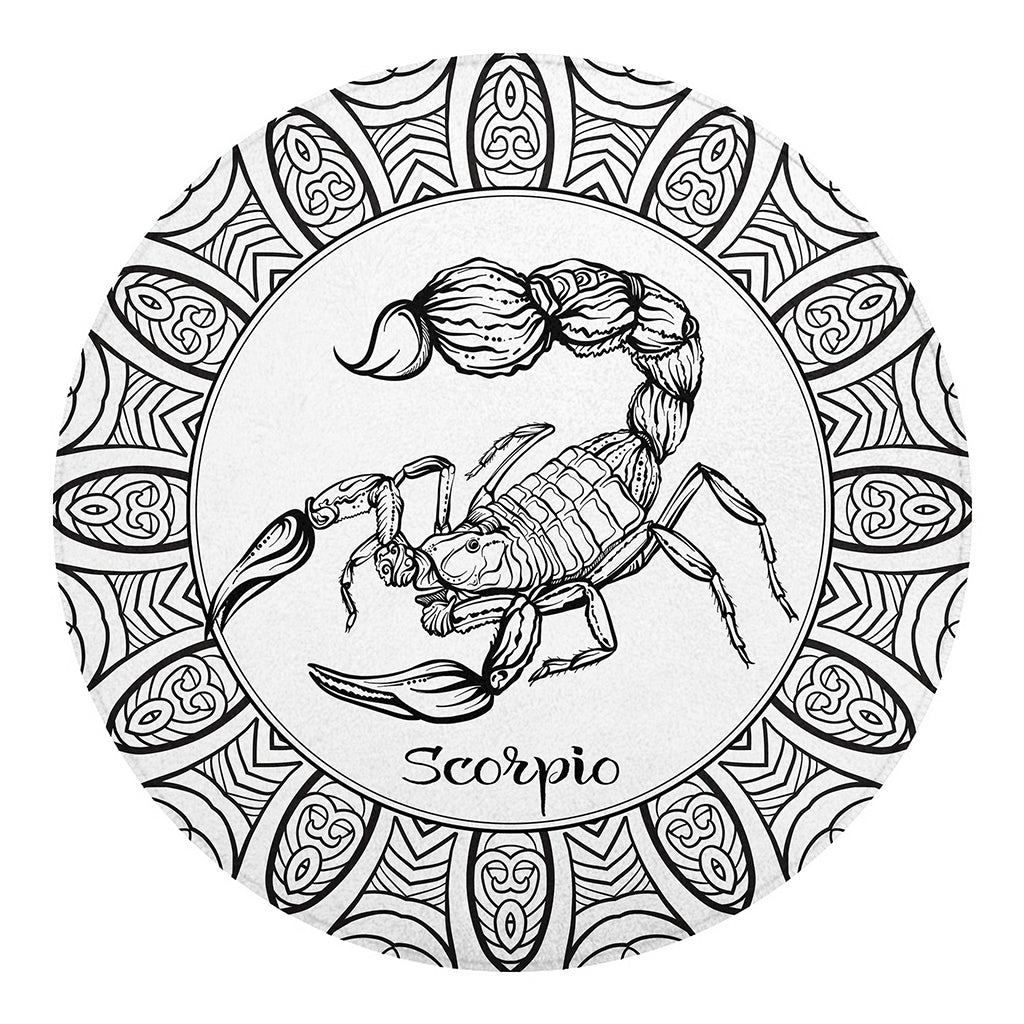 White And Black Scorpio Sign Print Round Blanket