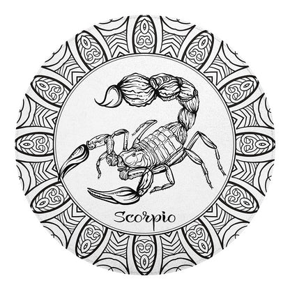 White And Black Scorpio Sign Print Round Blanket