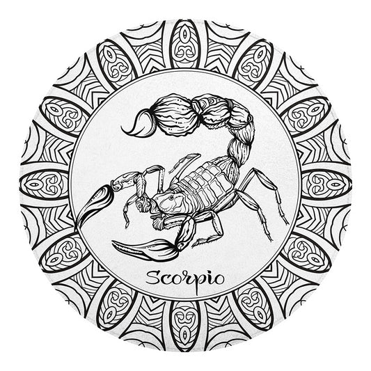 White And Black Scorpio Sign Print Round Blanket
