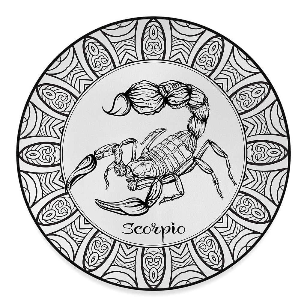 White And Black Scorpio Sign Print Round Floor Mat