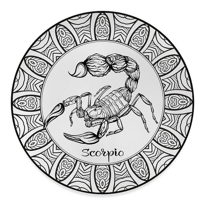 White And Black Scorpio Sign Print Round Floor Mat