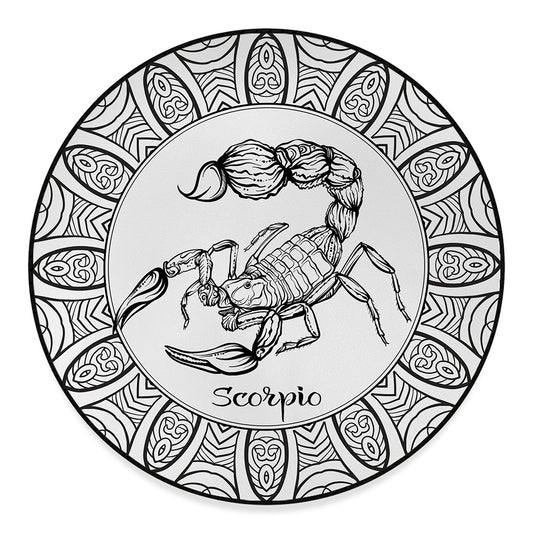 White And Black Scorpio Sign Print Round Floor Mat