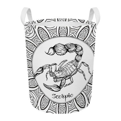 White And Black Scorpio Sign Print Round Laundry Basket