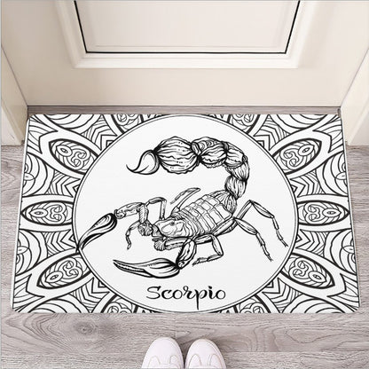 White And Black Scorpio Sign Print Rubber Doormat