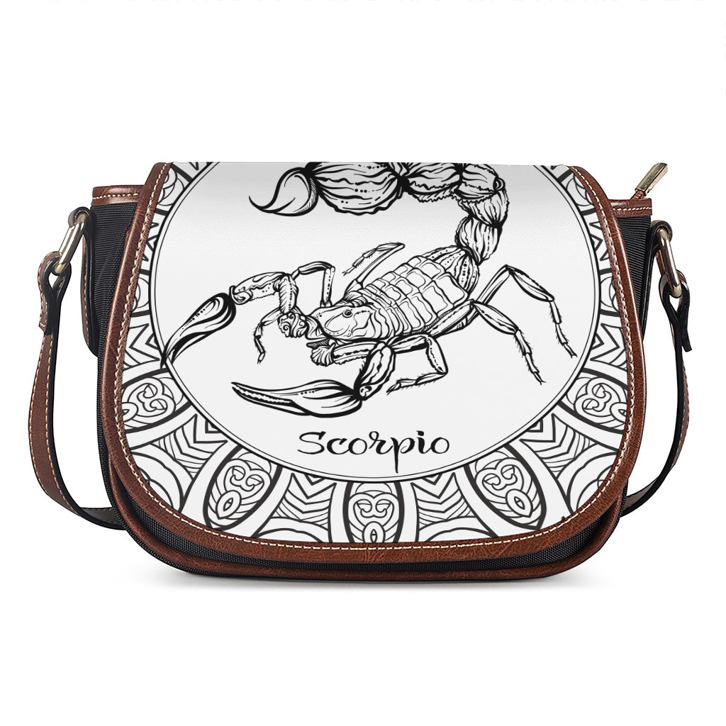 White And Black Scorpio Sign Print Saddle Bag