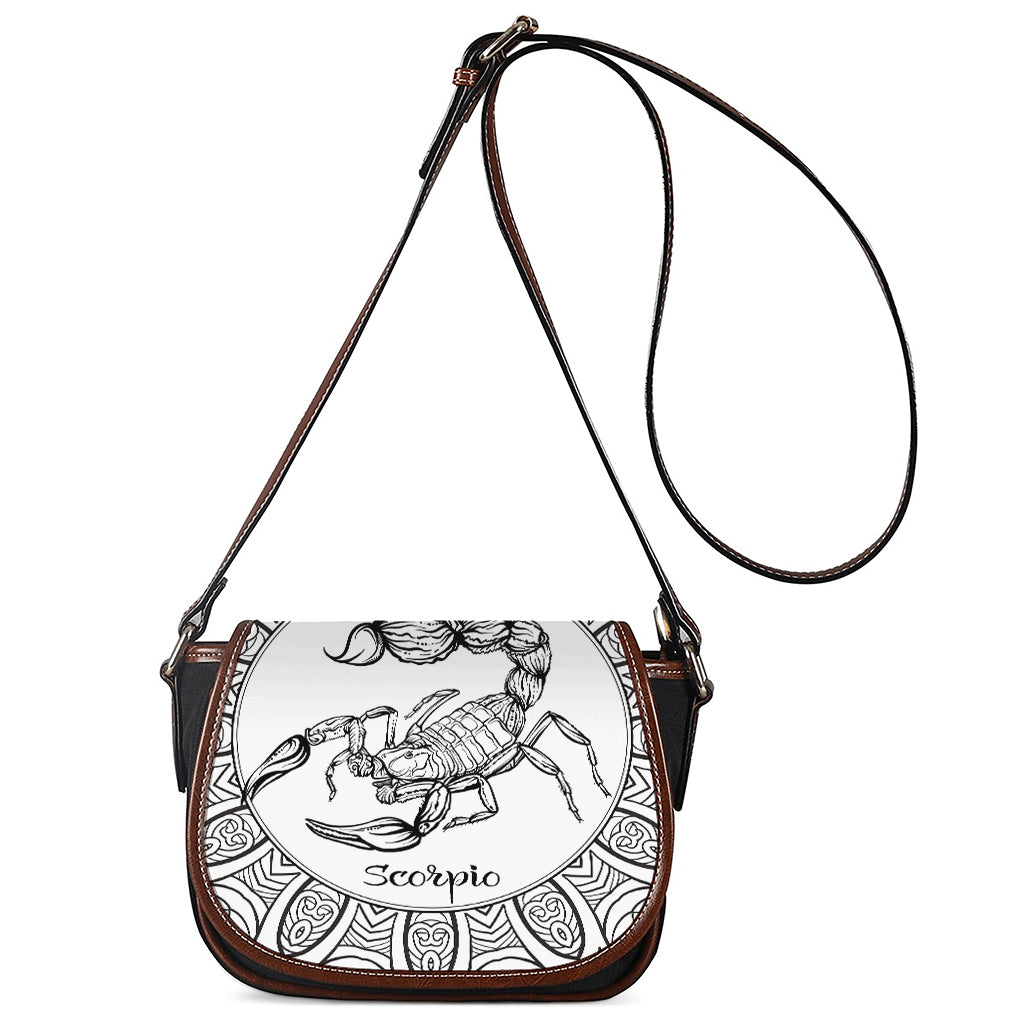 White And Black Scorpio Sign Print Saddle Bag