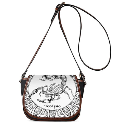 White And Black Scorpio Sign Print Saddle Bag
