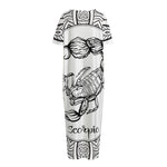 White And Black Scorpio Sign Print Short Sleeve Long Nightdress
