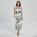 White And Black Scorpio Sign Print Short Sleeve Maxi Dress