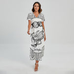 White And Black Scorpio Sign Print Short Sleeve Maxi Dress