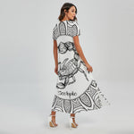 White And Black Scorpio Sign Print Short Sleeve Maxi Dress