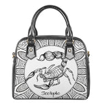 White And Black Scorpio Sign Print Shoulder Handbag