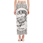 White And Black Scorpio Sign Print Side Slit Maxi Skirt