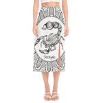White And Black Scorpio Sign Print Side Slit Midi Skirt