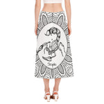 White And Black Scorpio Sign Print Side Slit Midi Skirt