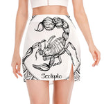White And Black Scorpio Sign Print Side Slit Mini Skirt