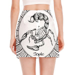White And Black Scorpio Sign Print Side Slit Mini Skirt