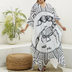 White And Black Scorpio Sign Print Silk V-Neck Kaftan Dress
