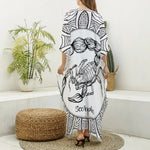 White And Black Scorpio Sign Print Silk V-Neck Kaftan Dress