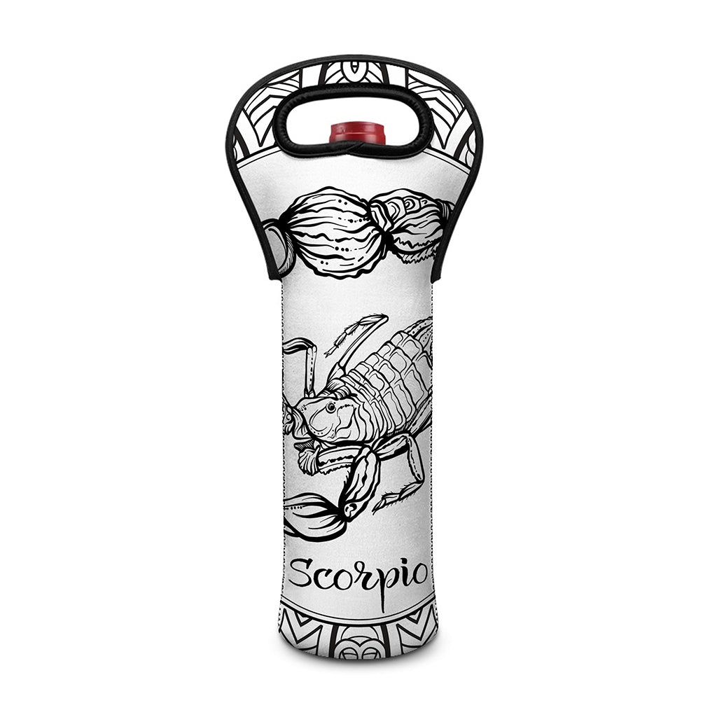 White And Black Scorpio Sign Print Single Neoprene Wine Tote
