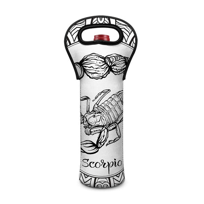 White And Black Scorpio Sign Print Single Neoprene Wine Tote